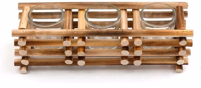 KDMK Stacked Wood Triple Tealight Holder, Brown, Height: 27 cm