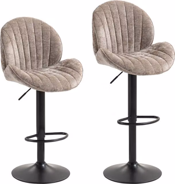 HOMCOM Set of 2 Brown Swivel Bar Stools with Backrest, Adjustable Height and Footrest – 1