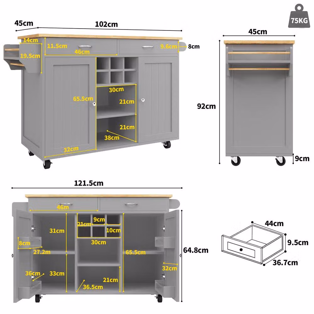 Rolipo Modern Grey Kitchen Island and Serving Cart with Storage – 3