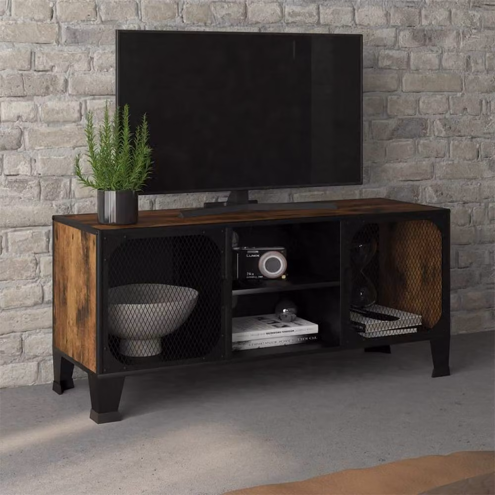 Berkfield Home Industrial TV Cabinet in Rustic Brown, Metal and MDF, W/D/H: 105 x 36 x 47 cm – 2