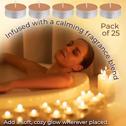 Deco Express Clementine Spice Scented Tealight Candles, 25 Pack, Beige – 5