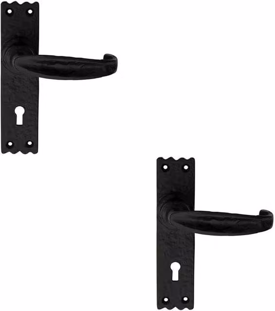 Loops 2x Pair Creased Style Handle on Slim Lock Backplate, Black Antique, 156 x 38 mm
