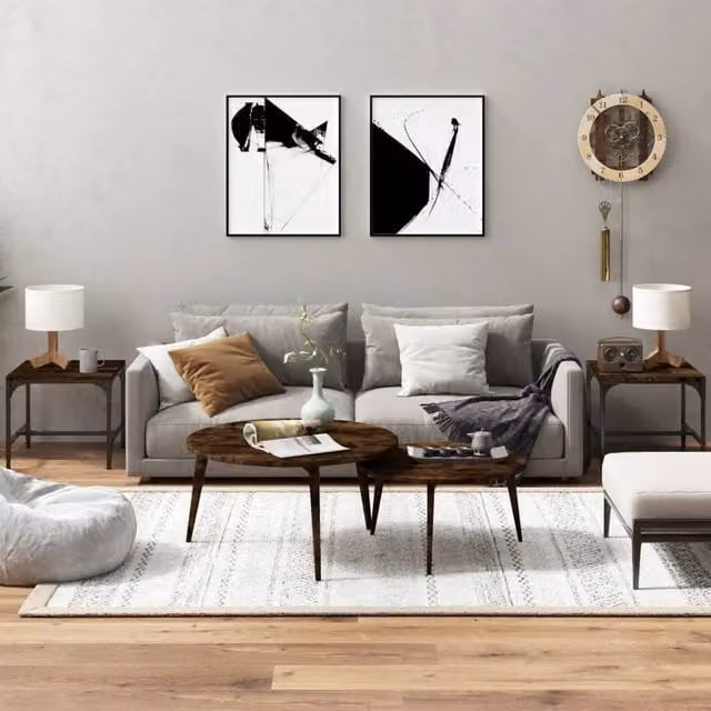 Berkfield Home Set of 2 Smoked Oak Side Tables in Brown, W/D/H: 40 x 40 x 35 cm – 1