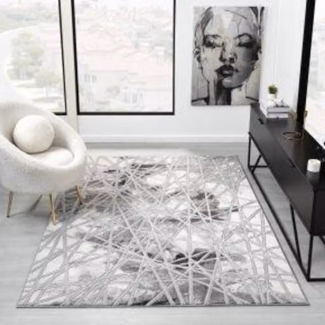 DS Living Carrara Abstract Grey Rectangular Rug, W: 200 cm, D: 290 cm