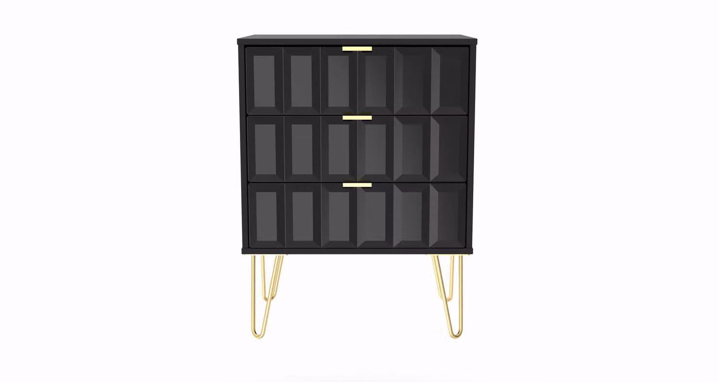 2 U Metro 3 Drawer Chest in True Black and Gold, Ready Assembled – 2