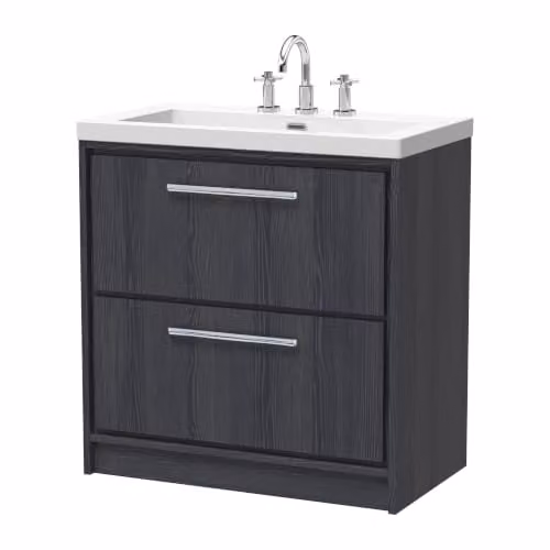 Balterley Floor Standing Bathroom Vanity Unit with Rectangular Basin and 2 Soft Close Drawers, Graphite Grey, W: 81.3 cm, D: 46.2 cm, H: 84.5 cm – 1
