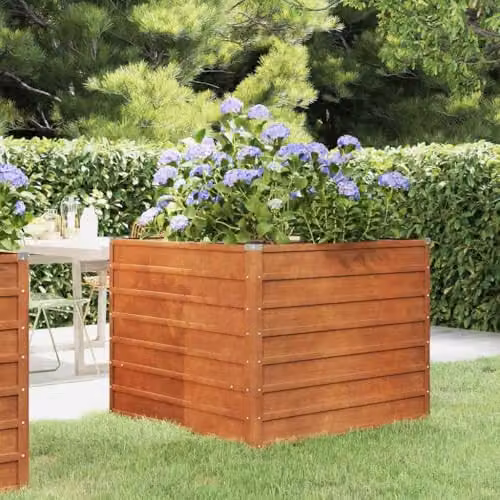 vidaXL Corten Steel Raised Bed in Brown, W/D/H: 100 x 100 x 77 cm – 1