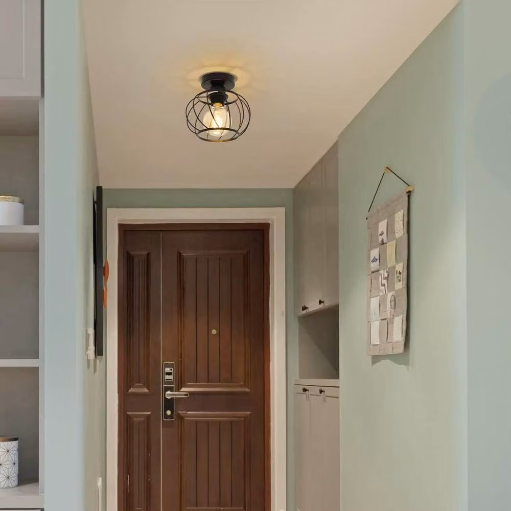 Pheashine Modern Round Cage Ceiling Light in Black with E27 Bulb Included – 3