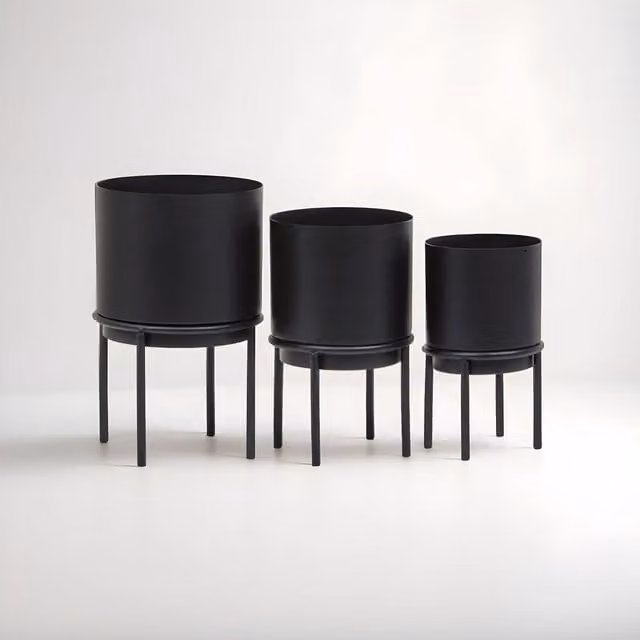 Orsina Avento Set of Three Black Metal Tabletop Planters