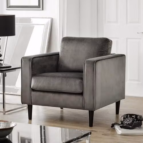 Julian Bowen Hayward Grey Velvet Armchair with Oak Legs – 2