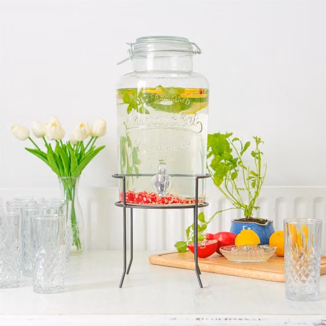 Rink Drink Glass Drinks Dispenser with Tap and Stand, 6.5 l, Black and Transparent