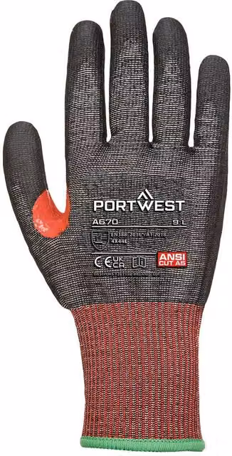 Portwest A670 Cut Resistant Fibre Gloves in Black, Size S – 1
