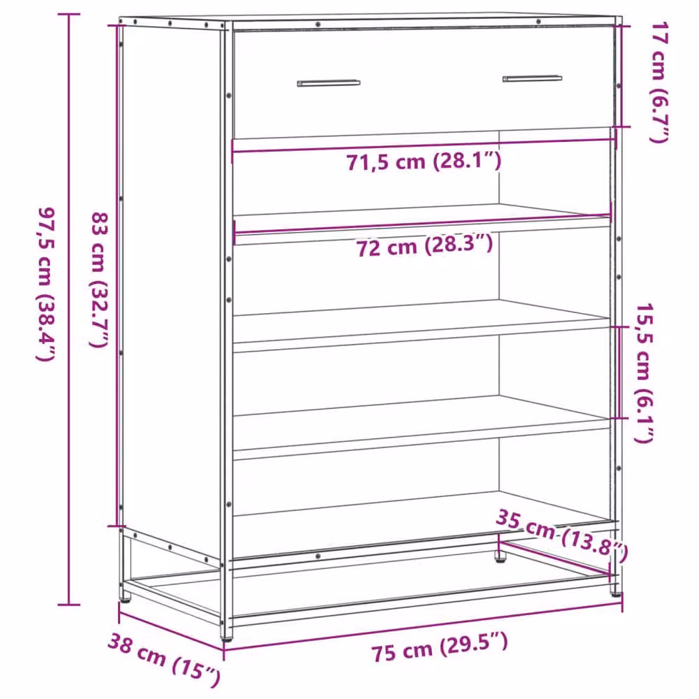 Berkfield Home Smoked Oak Shoe Cabinet in Brown, W: 75 cm, D: 38 cm, H: 97.5 cm – 5