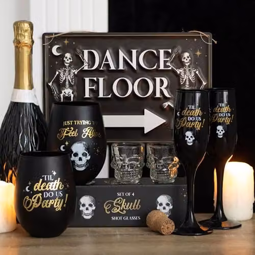 Something Different Wholesale Til Death Do Us Party Champagne Flute Set in Black and Gold – 4