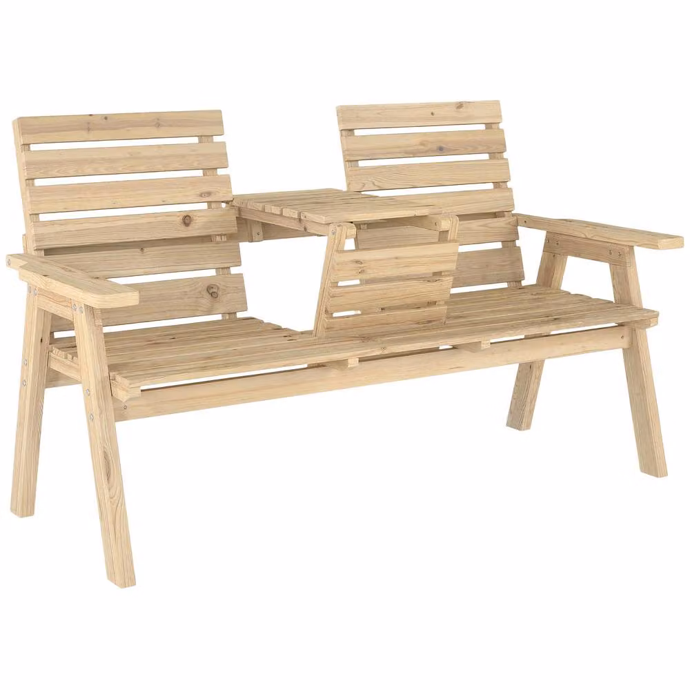 OUTSUNNY Convertible 3-Seater Wooden Garden Bench Table with Armrests in Brown – 2