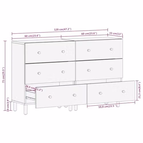 vidaXL Set of 2 Acacia Wood Side Cabinets, Brown, W: 60 cm, D: 33 cm, H: 75 cm – 3