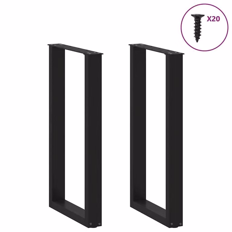 Berkfield Home U-Shaped Steel Coffee Table Legs, 2 Pieces, Black, H: 90-91 cm x W: 40 cm