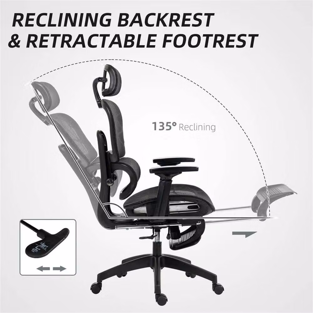 KORVIXA Ergonomic Swivel Office Chair with Headrest and Armrests in Black Fabric – 4