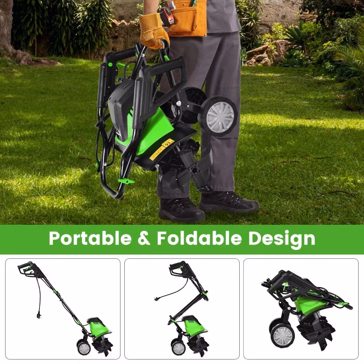 Costway 1500W Electric Tiller Garden Soil Cultivator Rotavator in Green – 7