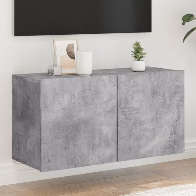 Berkfield Home Wall-mounted TV Cabinet in Concrete Grey, W/D/H: 80 x 30 x 41 cm