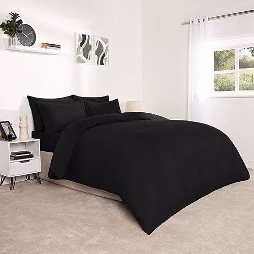 Brentfords Plain Dyed Microfibre Duvet Cover and Pillowcase Set in Black, 220 x 220 cm – 2