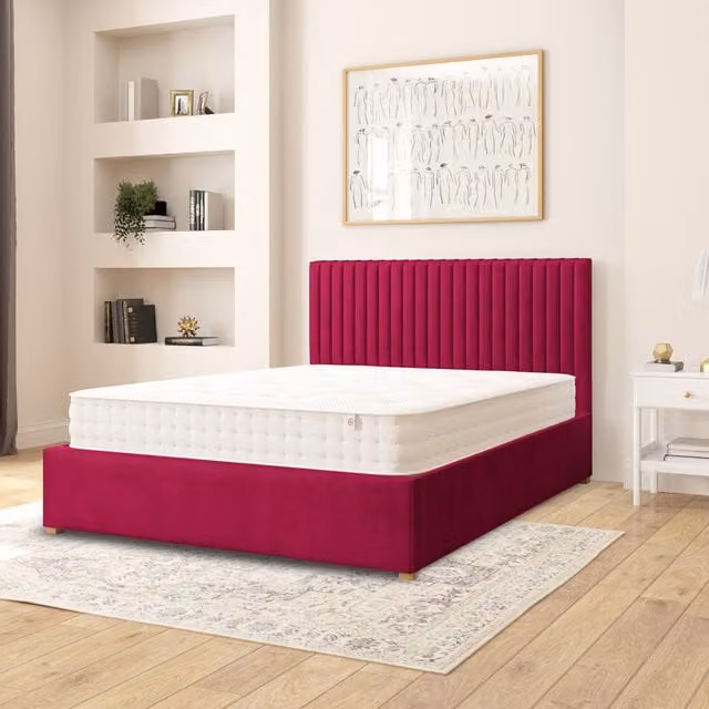 Aspire Modern Upholstered Ottoman Storage Bed in Pink Velvet, W/D/H: 180 x 200 cm