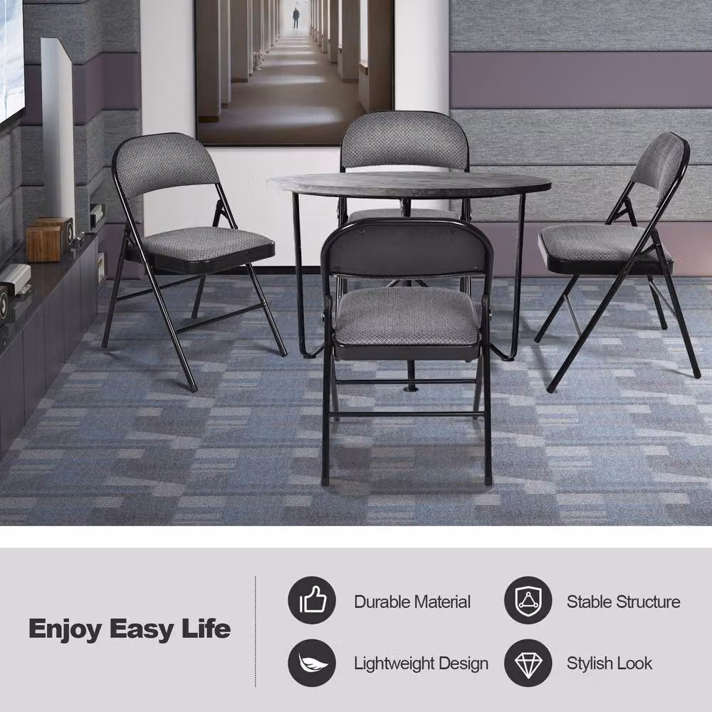 Gymax Set of 4 Folding Dining Chairs with Padded Seats in Black – 3