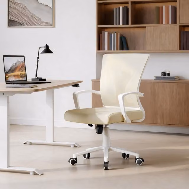 Yaheetech Ergonomic Adjustable Swivel Office Chair with Armrests and Castors, Beige