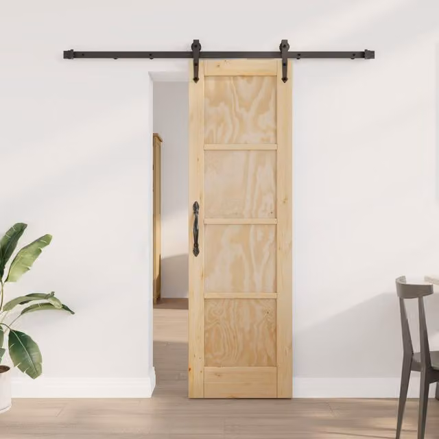 Berkfield Home Rustic Solid Pine Sliding Door with Hardware Set in Beige, W: 61 cm, H: 198.5 cm – 1
