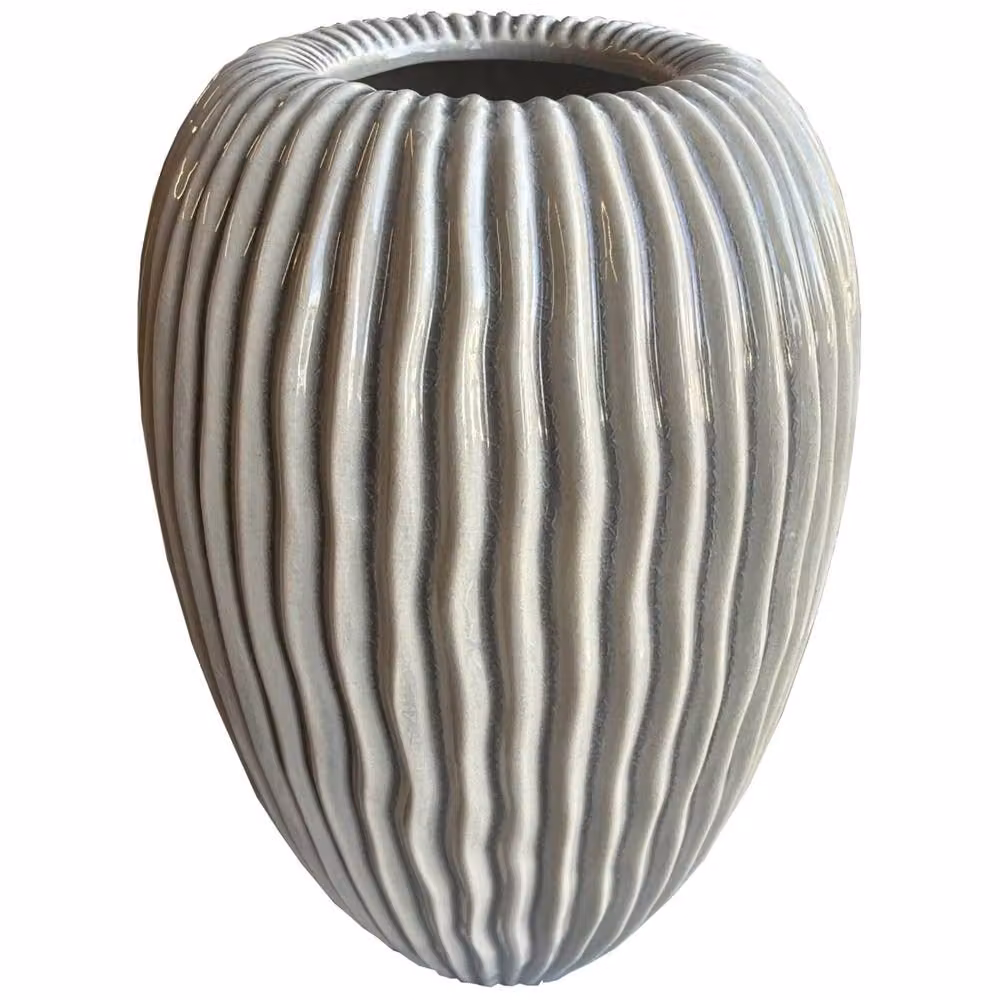 Wyld Haus Earthen Collection Large Striped White and Beige Ceramic Tabletop Vase – 2