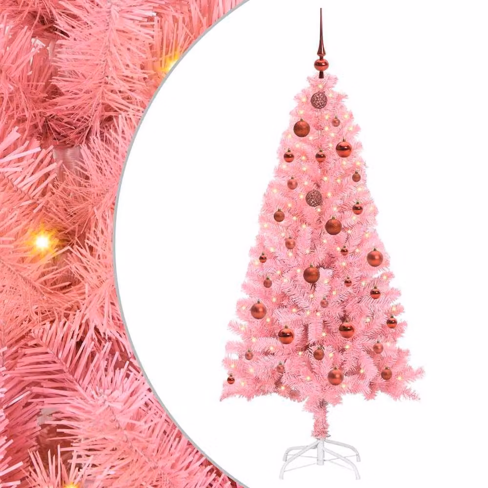 Berkfield Home Pink PVC Christmas Tree with 150 LEDs and Stand, Height: 150 cm – 2