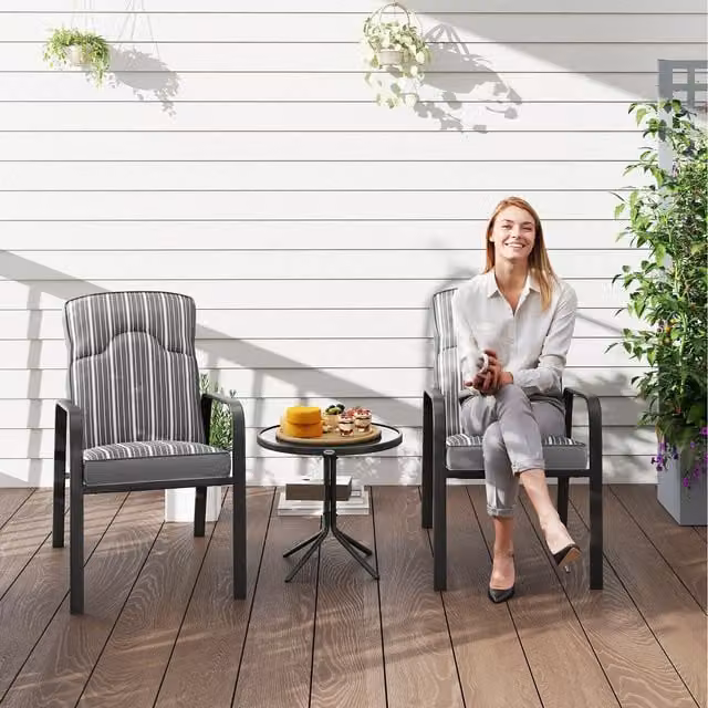 Outsunny 3-Piece Grey Patio Bistro Set with Metal and Glass Construction