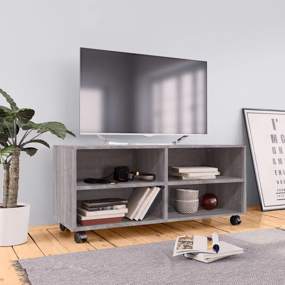 Berkfield Home TV Cabinet with Castors in Grey Sonoma, W/D/H: 90 x 35 x 35 cm – 2