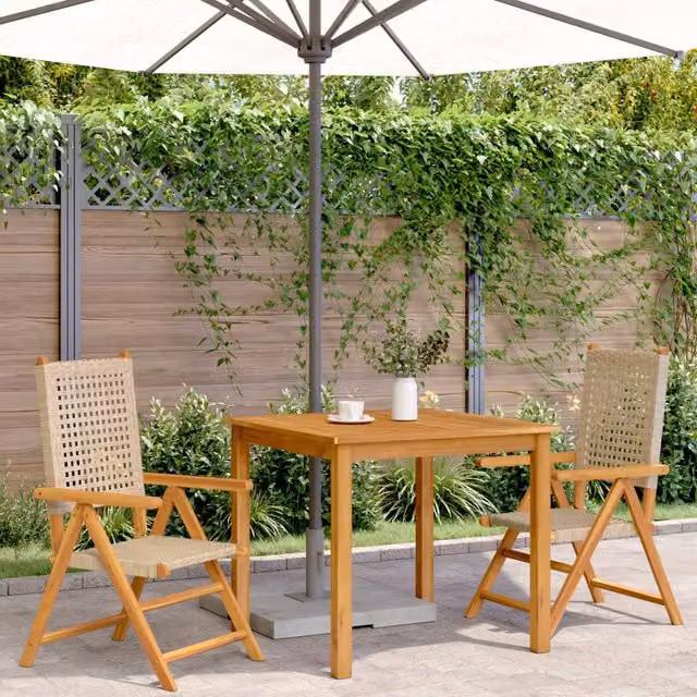 Berkfield Home Beautiful Garden Chairs, Set of 2, Beige Acacia Wood and Poly Rattan – 1