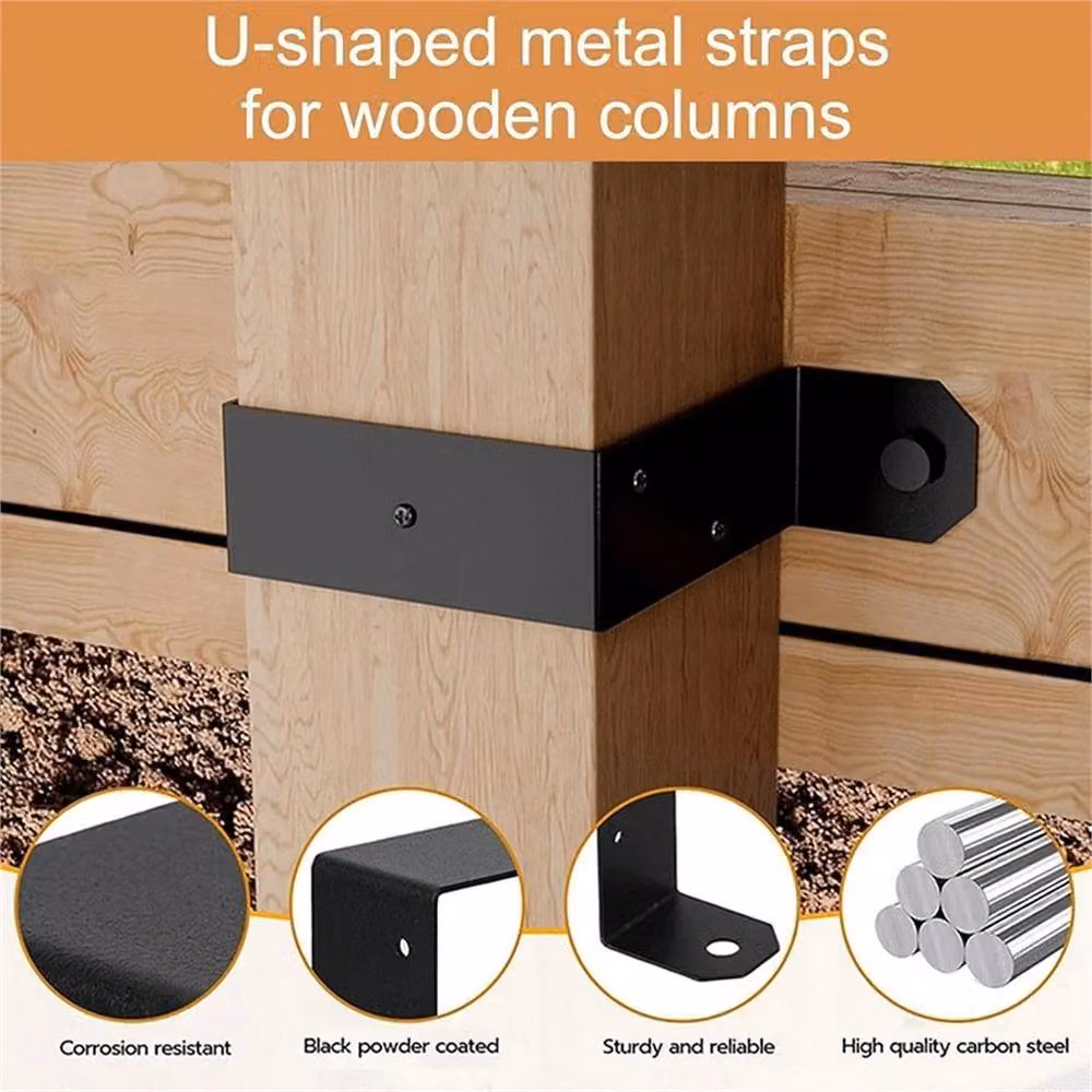 Nordara 4-Piece Heavy Duty U-Shaped Connector Bracket for Fence Panels, Black – 6