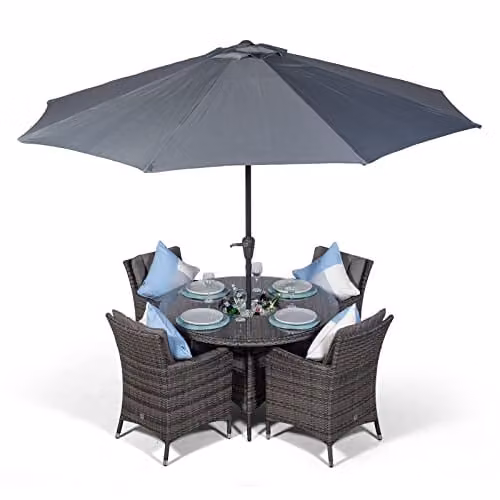 Thats Furniture Giardino Savannah 4 Seater Rattan Garden Dining Set with Ice Bucket Cooler in Grey and Brown, Round Table W: 120 cm – 1