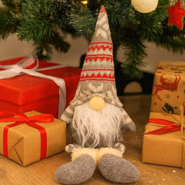 Voltico Christmas Gnome Decoration, Grey and White Scandinavian Plush Gonk Ornament, Height: 41 cm – 1