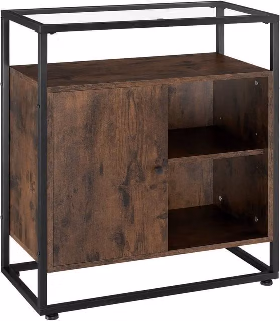tectake Coventry Sideboard with Glass Tabletop and Open Shelves in Brown and Black – 1