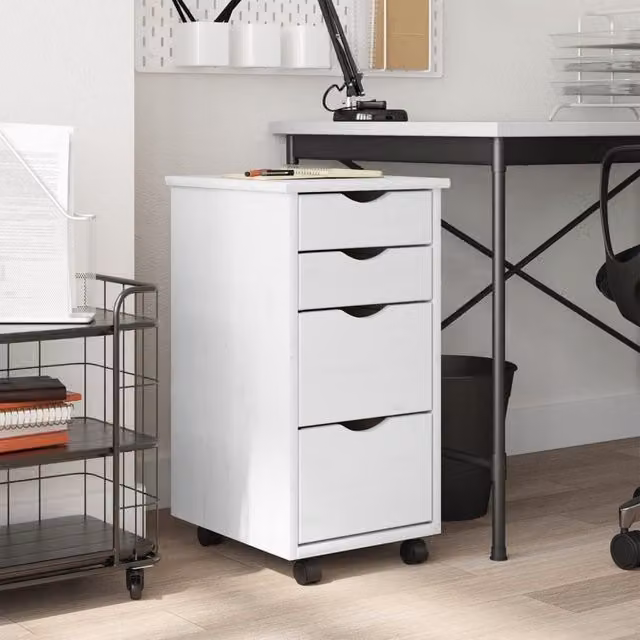 Berkfield Home MOSS Rolling Cabinet with Drawers in White Solid Pine Wood
