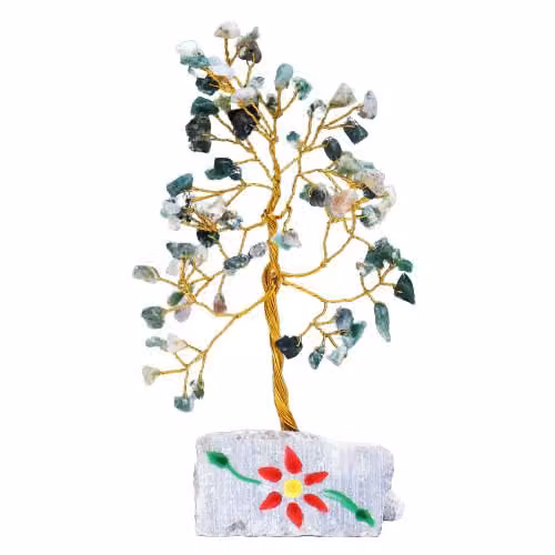 Ancient Wisdom KDMD Moss Agate Gemstone Tree with 80 Green Stones – 2