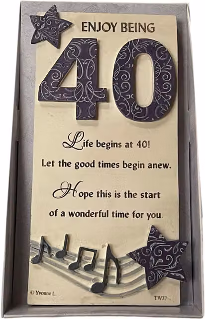 Sensations 40th Birthday Timeless Words Stone Plaque, Multicolour and White, H 16 cm x W 9 cm x D 1 cm