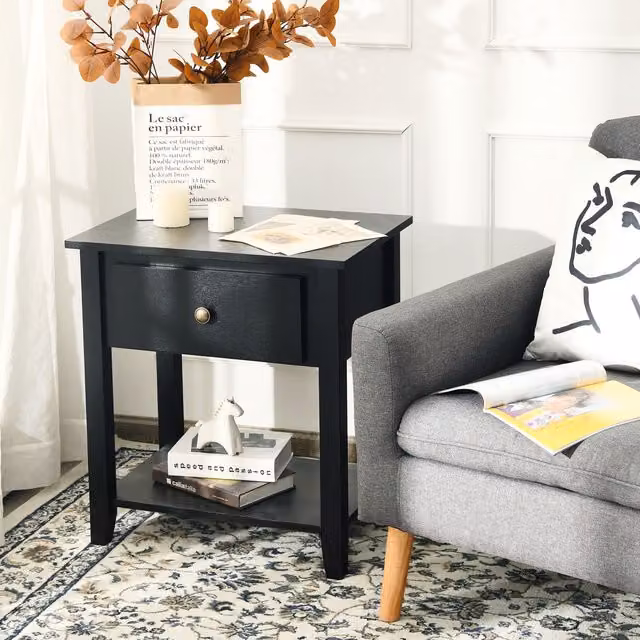 Costway Black Wooden Accent Table and Narrow Side End Table with Storage Cabinet – 1