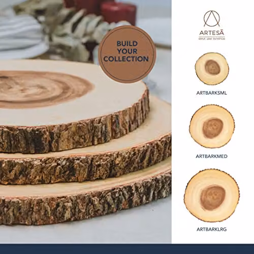 Artesa Artesa Wooden Log Slice Cheese Board and Serving Platter, Brown and Multicolour, Diameter: 35 cm – 4