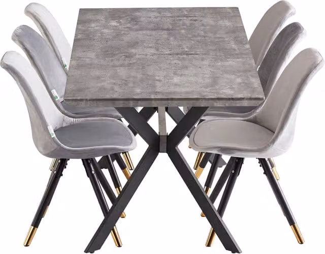 Life Interiors Sofia Blaze LUX Extendable Dining Set with 6 Grey Velvet Chairs and Gold Metal Accents