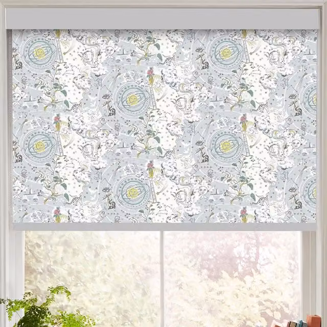Cath Kidston Power To The Peaceful Made to Measure Blackout Roller Blind in Mint Green and Multicolour Floral Animal Print