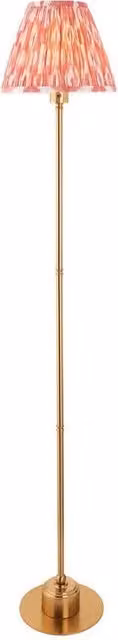 Netlighting Burley Rechargeable LED Floor Lamp with Pink Multicolour Fabric Ikat Shade and Brass Base
