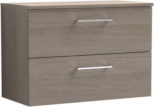 Balterley Solace Oak 800mm Wall Hung 2 Drawer Vanity Unit with Worktop in Brown – 1