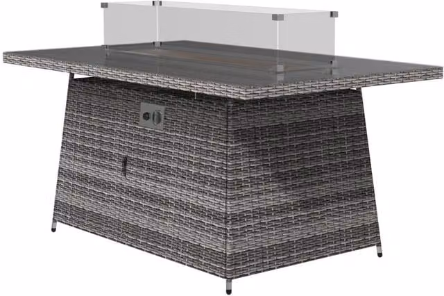 Direct Wicker Set of 3 Grey Wicker Outdoor Gas Fire Pit Tables with Tempered Glass Top for Garden and Patio