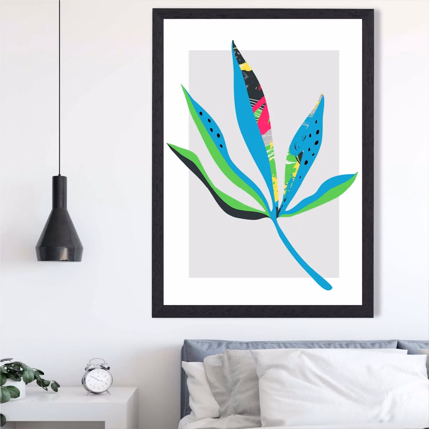 ARTZE Palm Leaf Blue and Green Abstract Minimalist Framed Botanical Print with Black Frame – 2