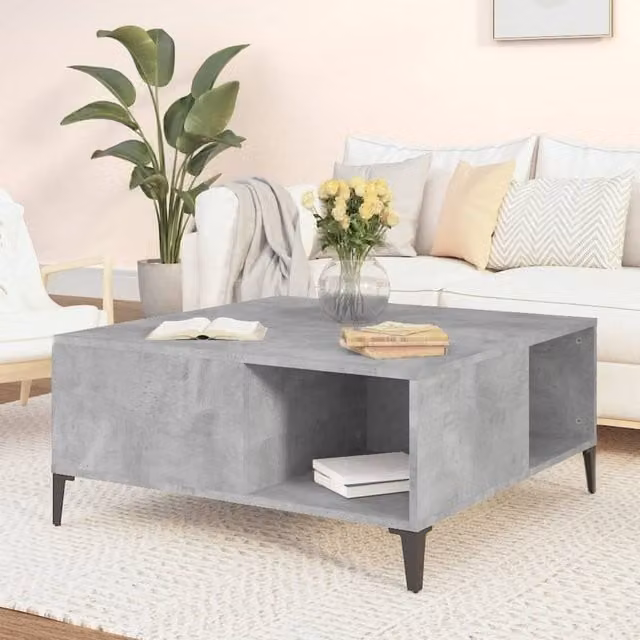 Berkfield Home Concrete Grey Square Coffee Table, W: 80 cm, D: 80 cm, H: 36.5 cm